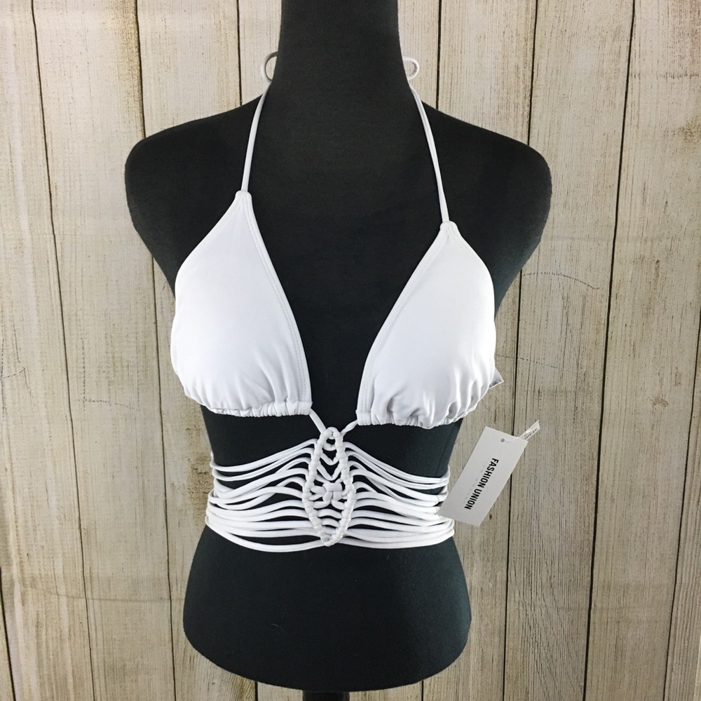 Fashion Union White Caged Bikini Top